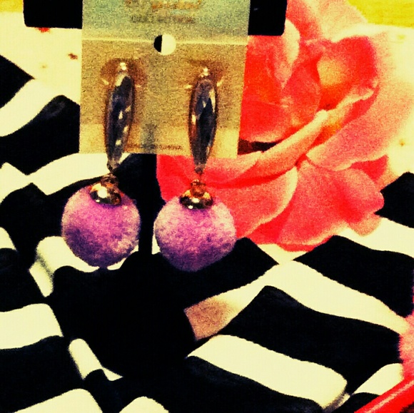 FINAL SALE Brand New Purple PomPom Earrings  - Picture 2 of 4